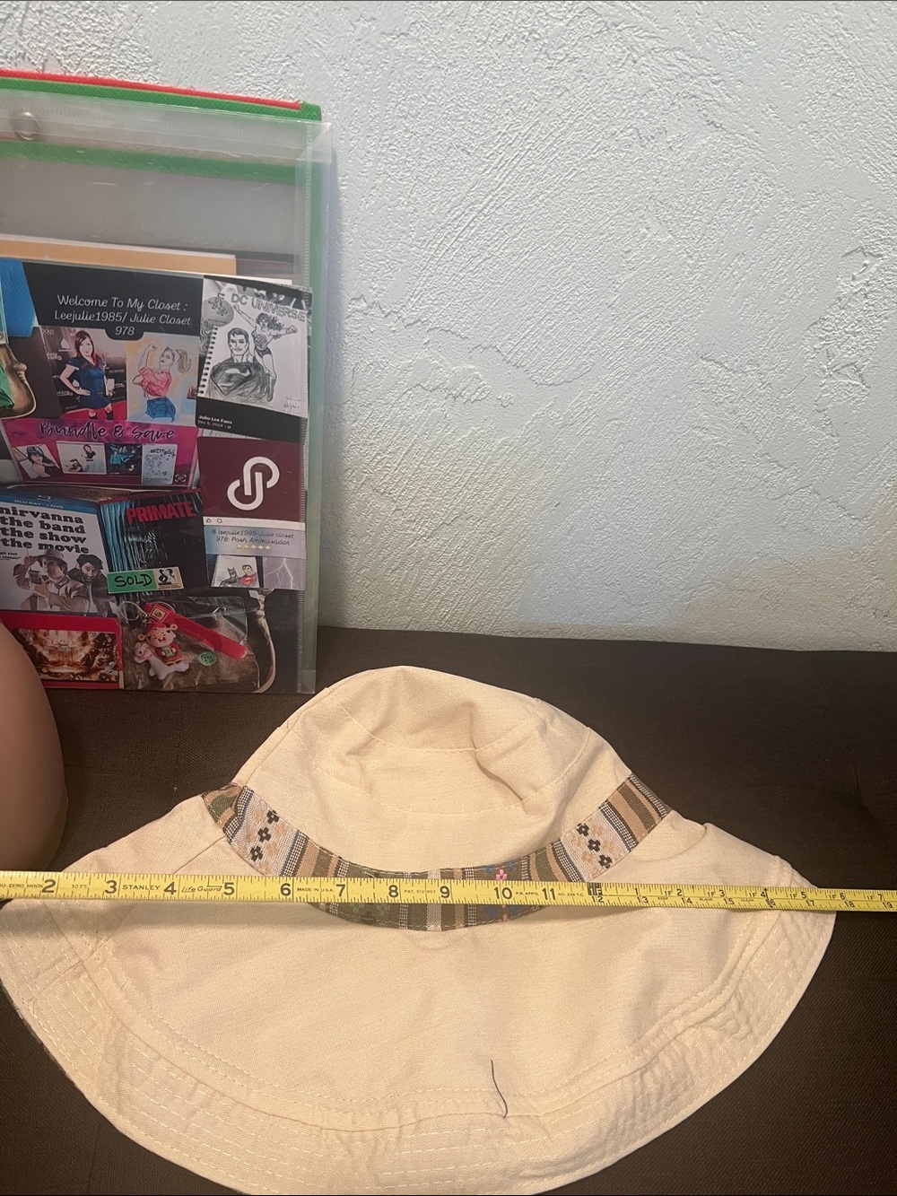 #2349*”6x17” Beige Neutral & Pattern Reversible Sun Hat with Chin Strap - Picture 5 of 17